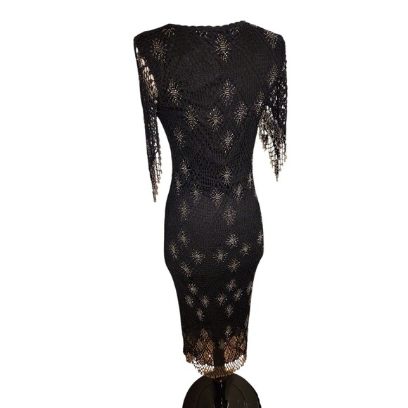 Kroshetta By Papillion Black Widow Midi Dress Womens Medium Crochet Beaded NWT - Picture 3 of 9